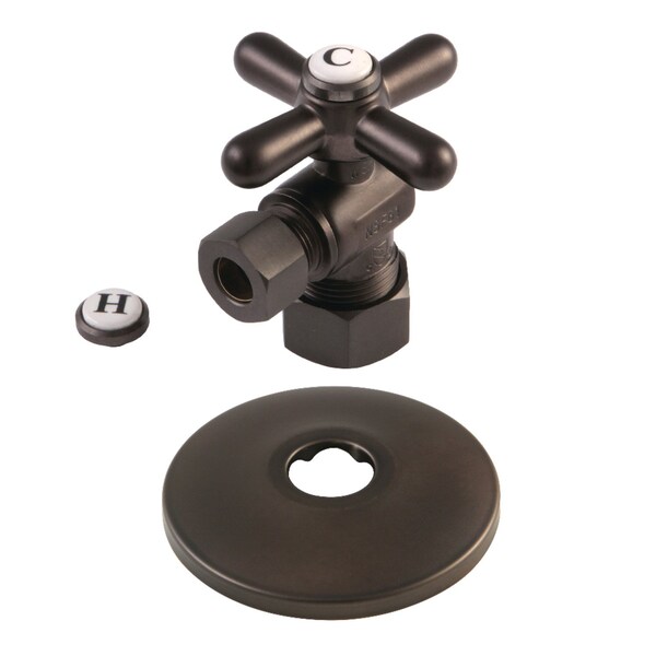 Kingston Brass CC53305XK 5/8-Inch X 3/8-Inch OD Comp Quarter-Turn Angle Stop Valve with Flange, Oil Rubbed Bronze CC53305XK - main